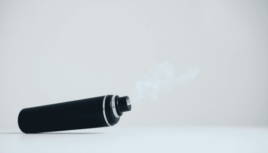 Close-up of a modern vaping device releasing a soft vapor cloud against a neutral background, symbolizing vaping's impact on energy and fatigue.