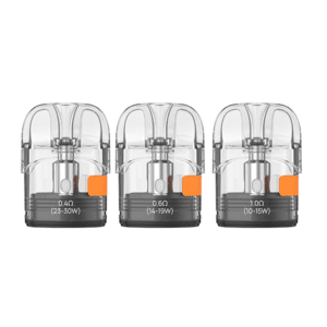Aspire Pixo Replacement Pods XL 0.4Ohm 0.6Ohm 1.0Ohm, three pods shown side by side for vape devices.