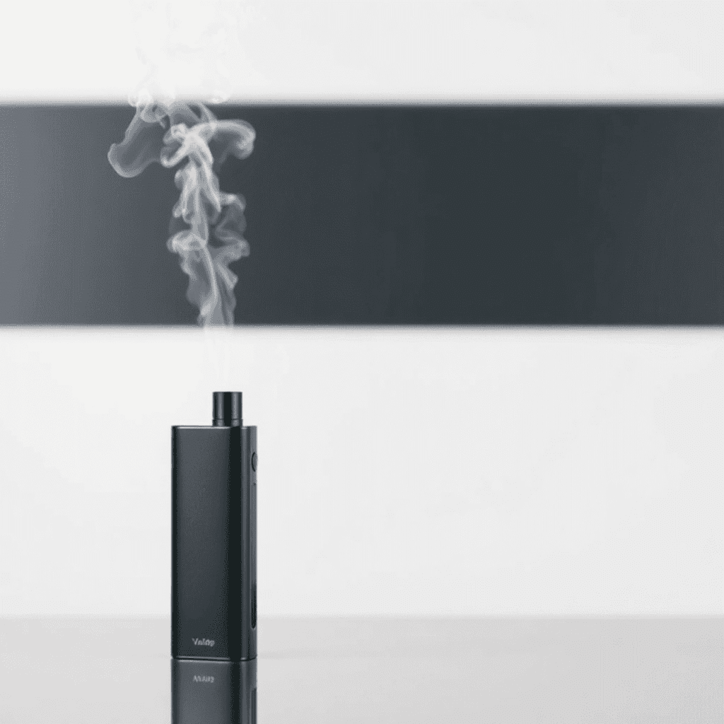 A sleek modern vape device releasing a gentle vapor cloud against a clean, minimalist background.