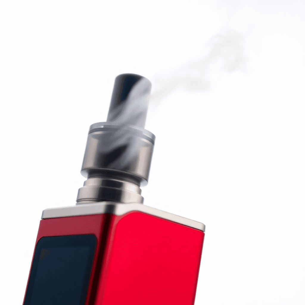 Close-up of a sleek vape device with gentle vapor clouds rising against a bright background, symbolizing vaping and lung health awareness.